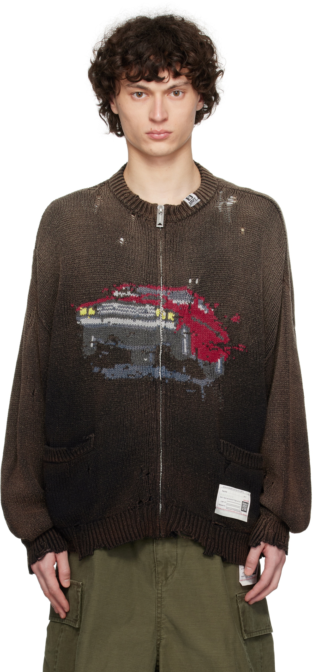 Maison MIHARA YASUHIRO ダイナソー カーディガン 黒 46 Maison MIHARA YASUHIRO Black Dinosaur Zip-Up Knit Cardigan Maison