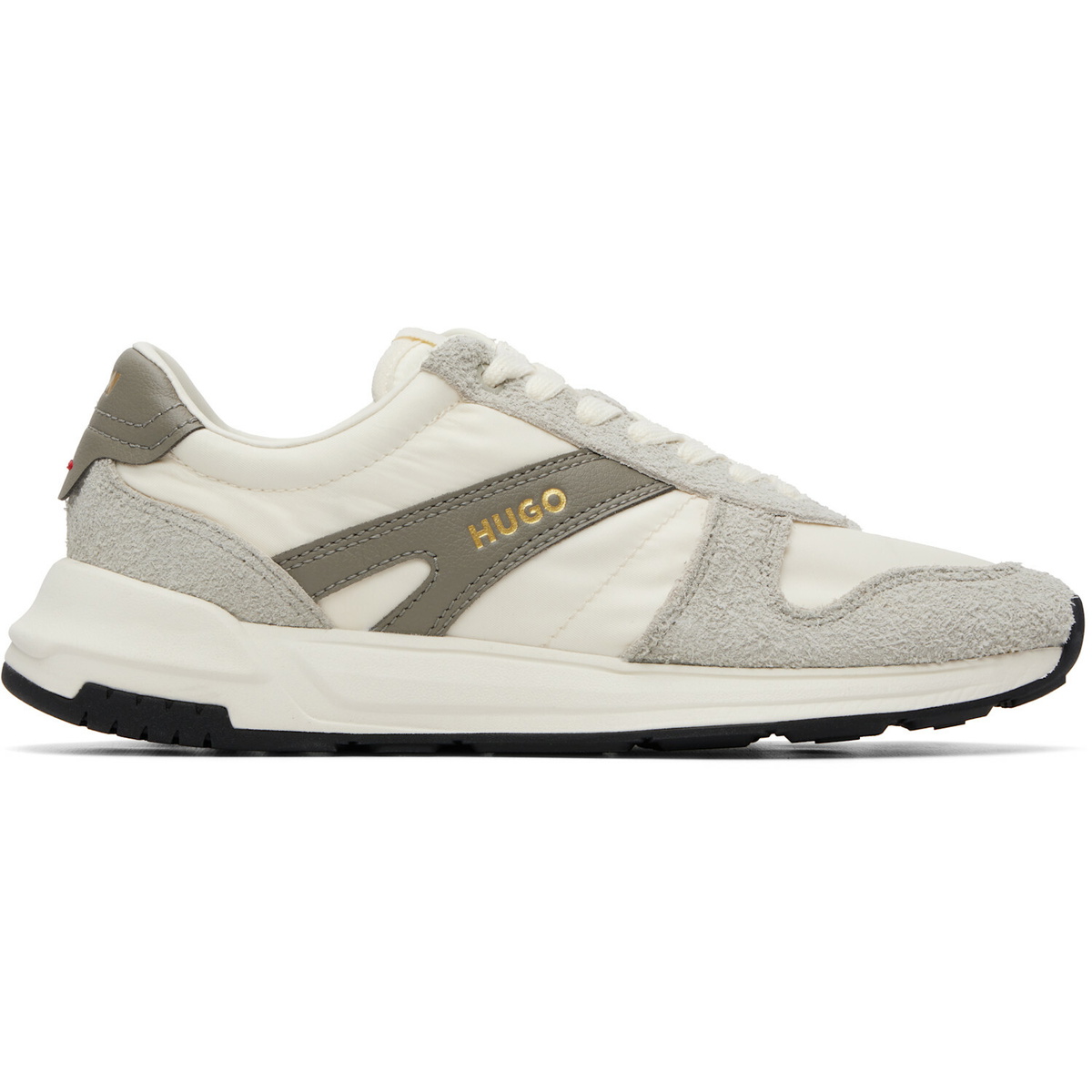 Hugo Off-White & Gray Logo Detail Suede-Trim Sneakers