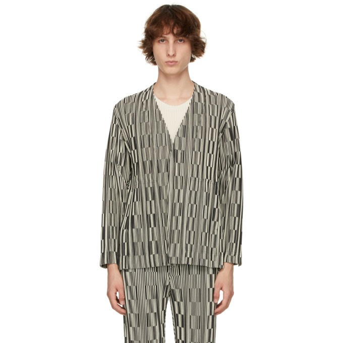 Homme Plisse Issey Miyake Black and Off-White Striped Hologram 