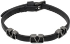 Valentino Garavani Black VLogo Signature Leather Bracelet