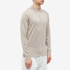 John Smedley Men's Belper Long Sleeve Knitted Polo Shirt in Soft Fawn