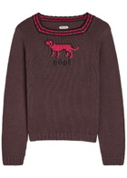 Bode Lapdog Intarsia Cotton and Wool-blend top Brown