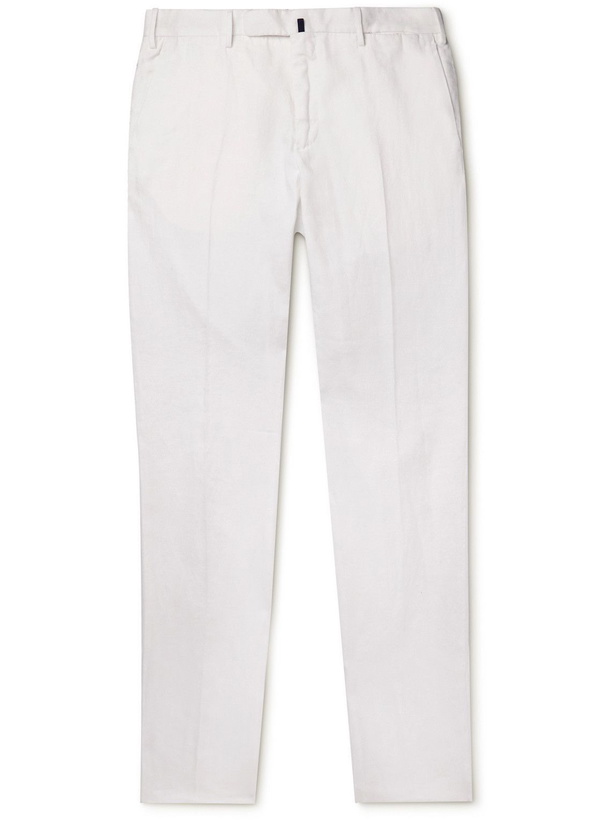 Photo: Incotex - Slim-Fit Pleated Cotton and Linen-Blend Twill Trousers - White