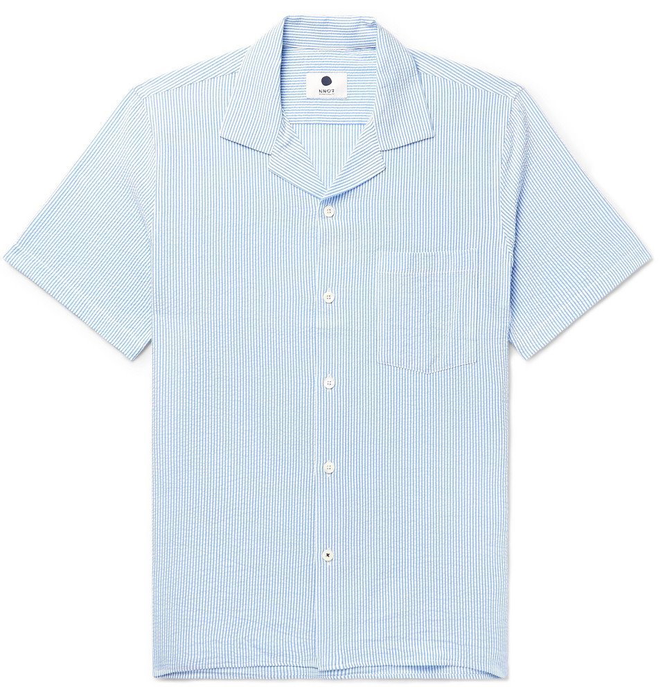 Seersucker regular fit cotton striped shirt · Sky Blue · Shirts