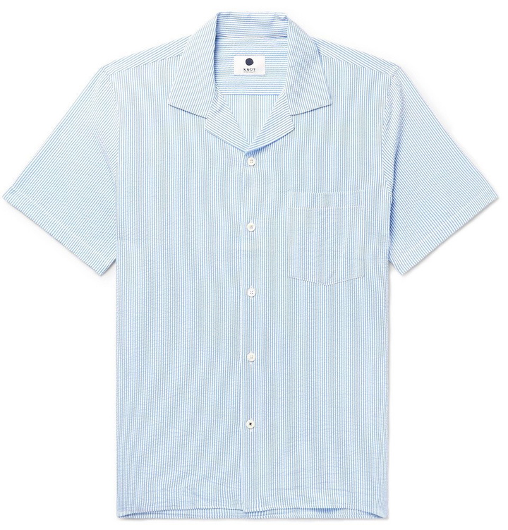 Photo: NN07 - Miyagi Camp-Collar Striped Seersucker Shirt - Light blue