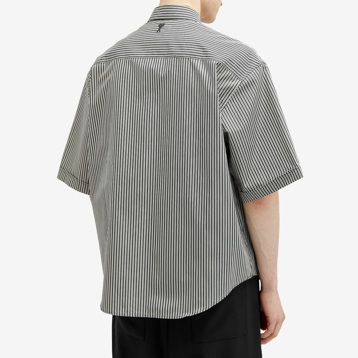 AMI Paris Men's Stripe Boxy Short Sleeve Shirt in Black/Chalk AMI