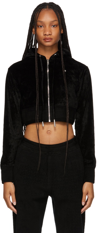 Photo: Givenchy Black Velvet Cropped Hoodie