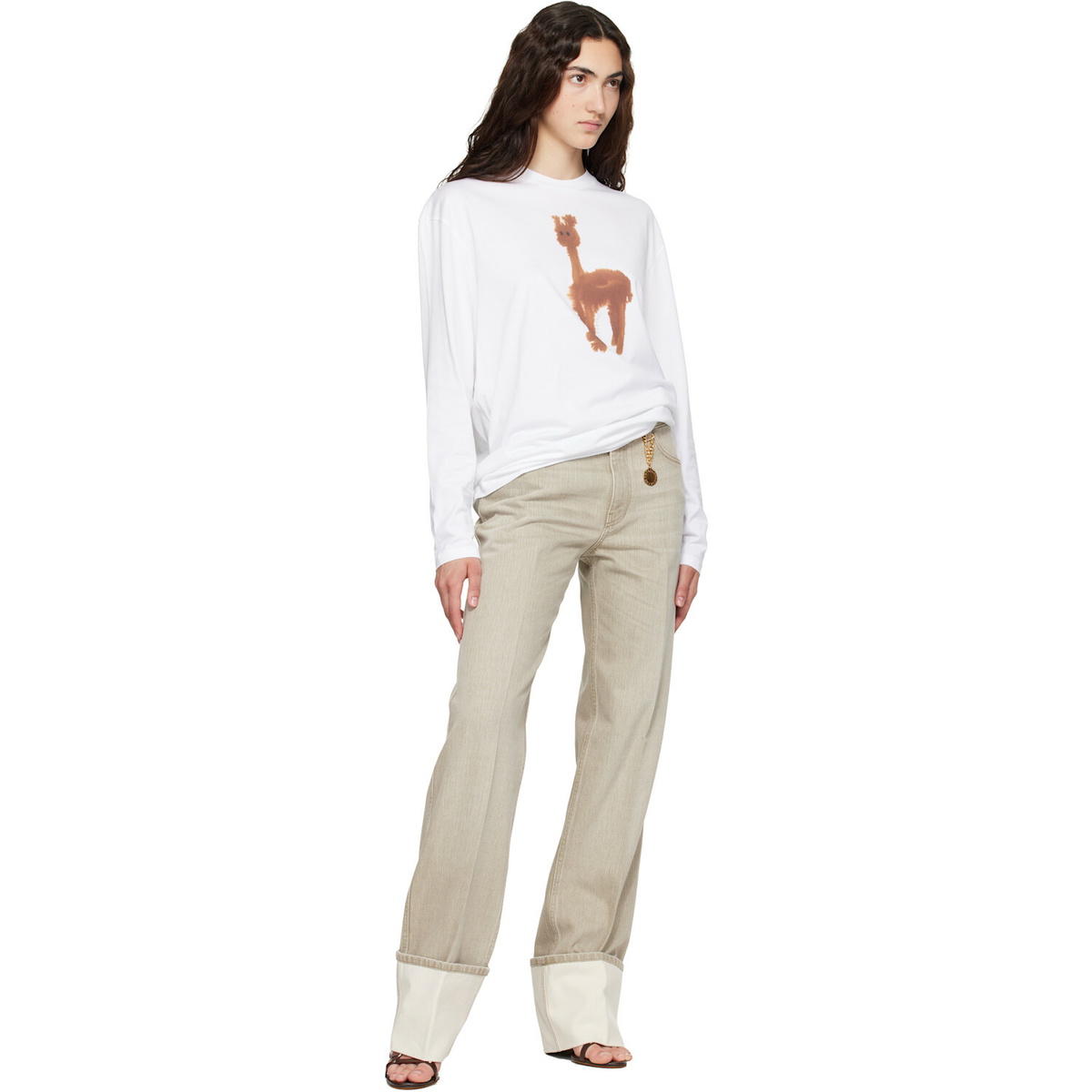Stella McCartney Beige Straight Turn-Up Jeans