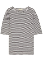 Officine Générale Elden Striped Cotton and Linen-blend T-shirt Navy