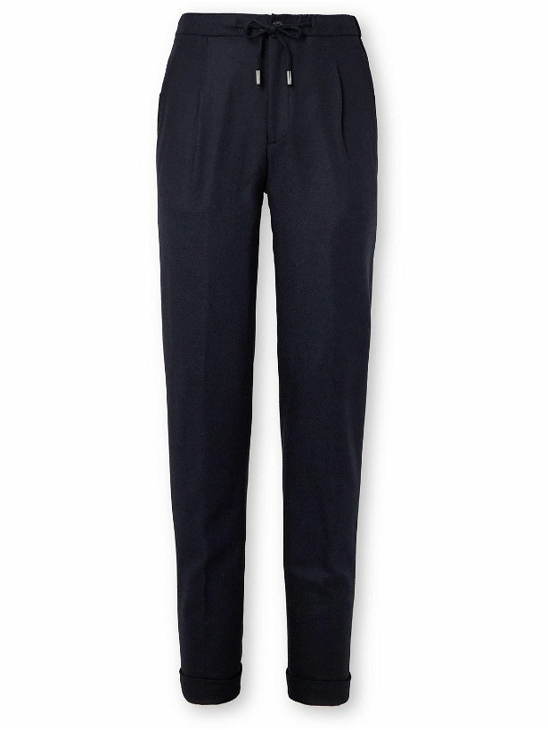 Photo: Thom Sweeney - Straight-Leg Pleated Wool and Cashmere-Blend Drawstring Trousers - Blue