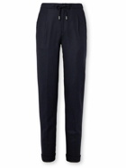 Thom Sweeney - Straight-Leg Pleated Wool and Cashmere-Blend Drawstring Trousers - Blue