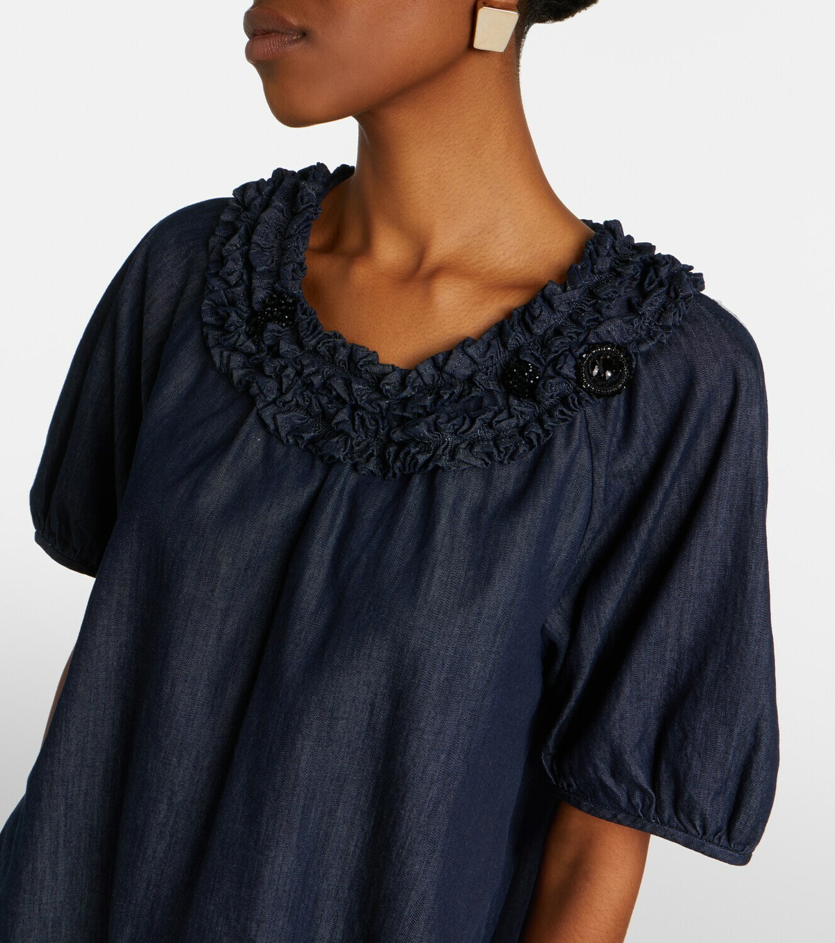 'S Max Mara Embellished ruffled denim blouse