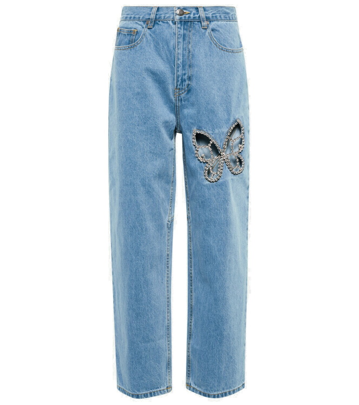 Photo: Area Embellished cutout high-rise straight jeans