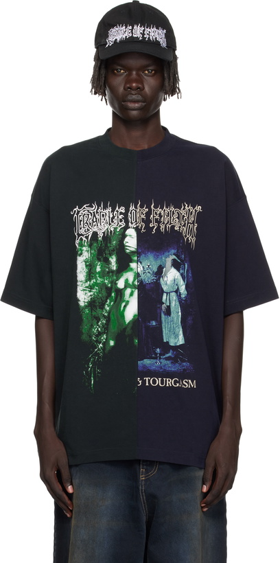 Photo: VETEMENTS Navy & Green Cradle of Filth Cut-Up Oversized T-shirt