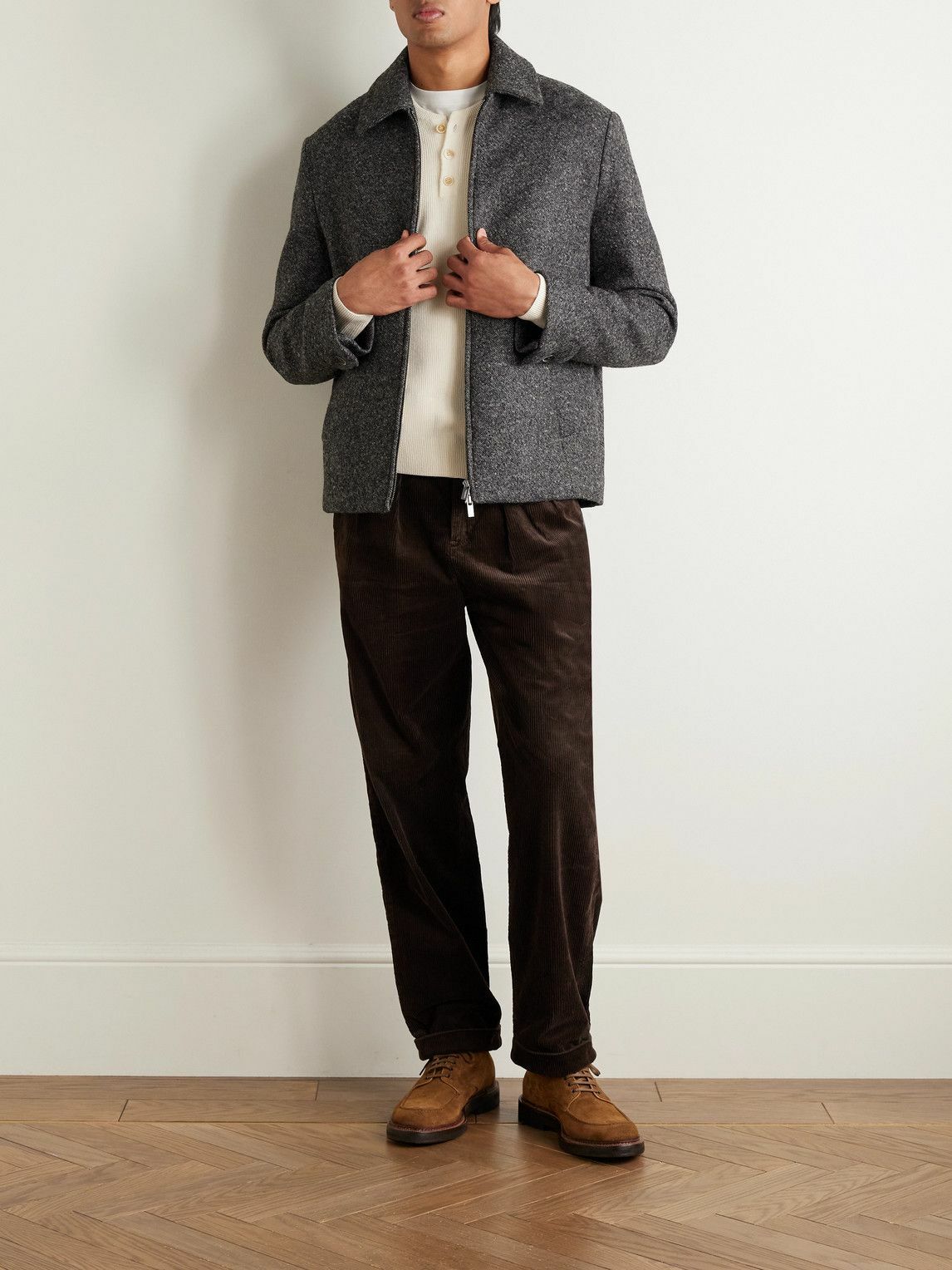 Incotex - Zanone Slim-Fit Ribbed Virgin Wool Henley Sweater - Neutrals