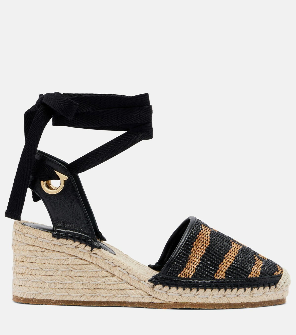 Ferragamo Animal-print raffia espadrille wedges