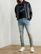 AMIRI - Slim-Fit Straight-Leg Logo-Appliquéd Panelled Distressed Jeans - Blue