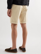 De Petrillo - Straight-Leg Pleated Cotton-Blend Twill Bermuda Shorts - Neutrals