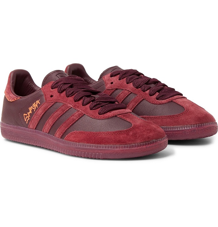 Photo: adidas Consortium - Jonah Hill Samba Embroidered Suede and Leather Sneakers - Burgundy