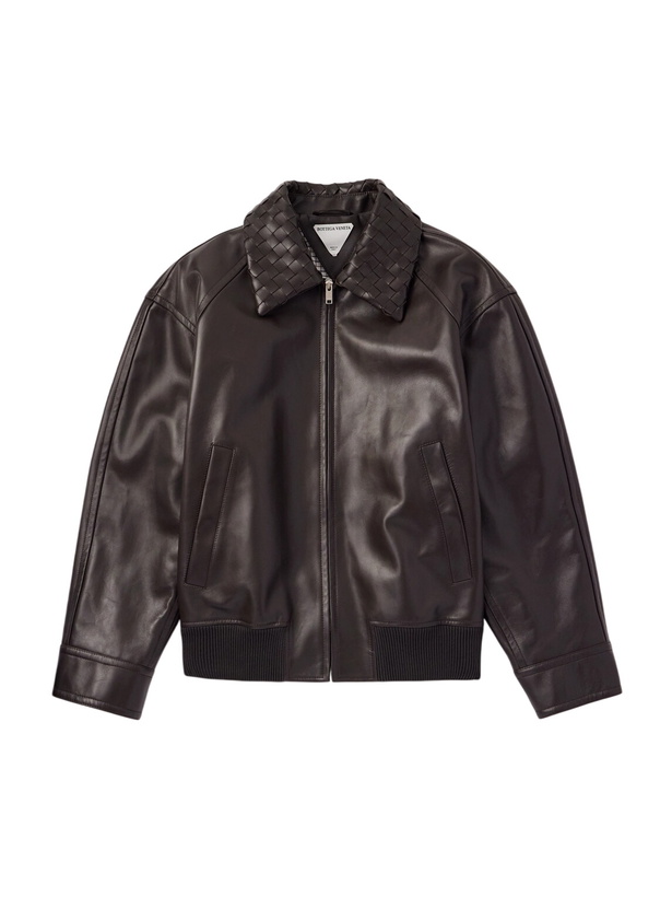 Photo: Bottega Veneta - Intrecciato-Trimmed Leather Blouson Jacket - Brown