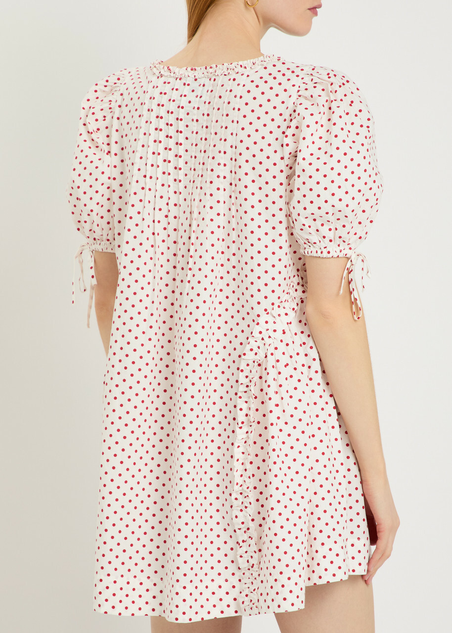 Damson Madder Meri Polka-dot Ruffled Cotton-poplin Mini Dress White
