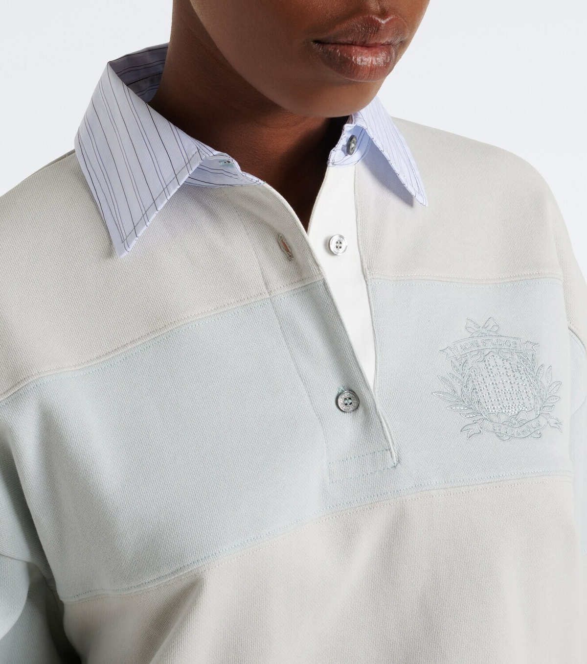 Acne Studios Striped cotton fleece polo sweatshirt