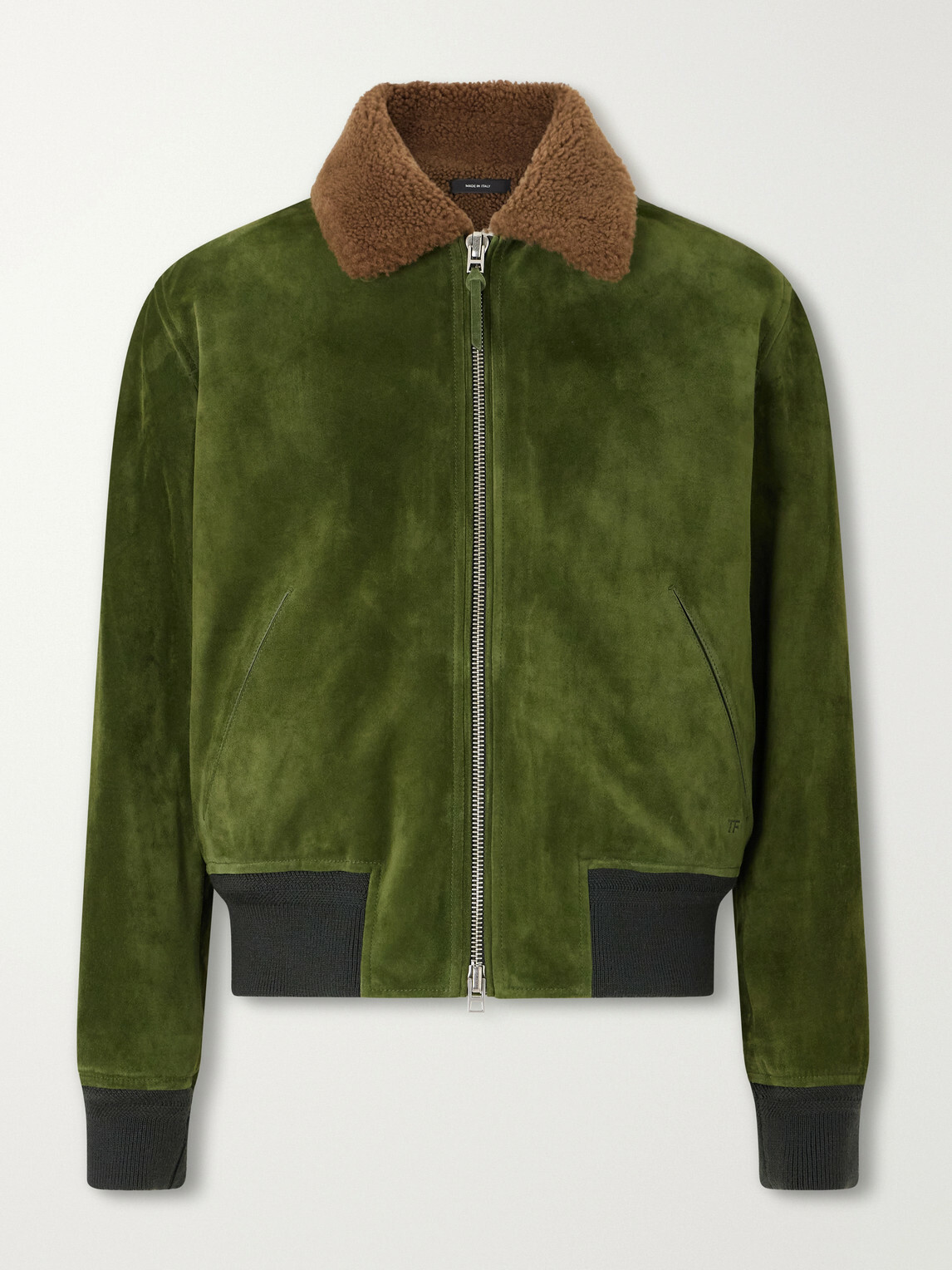 TOM FORD - Shearling-Trimmed Suede Bomber Jacket - Green