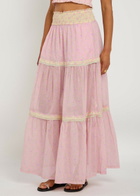 Loveshackfancy Phia Floral-print Tiered Cotton Maxi Skirt Pink