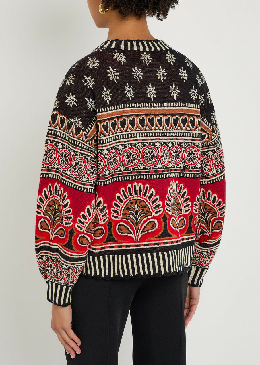 Farm Rio Ainika Groove Patterned Cotton Cardigan Multicoloured