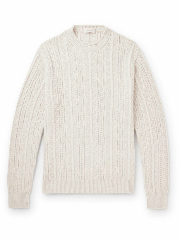 Photo: Agnona - Cable-Knit Cashmere and Silk-Blend Mock-Neck Sweater - Neutrals