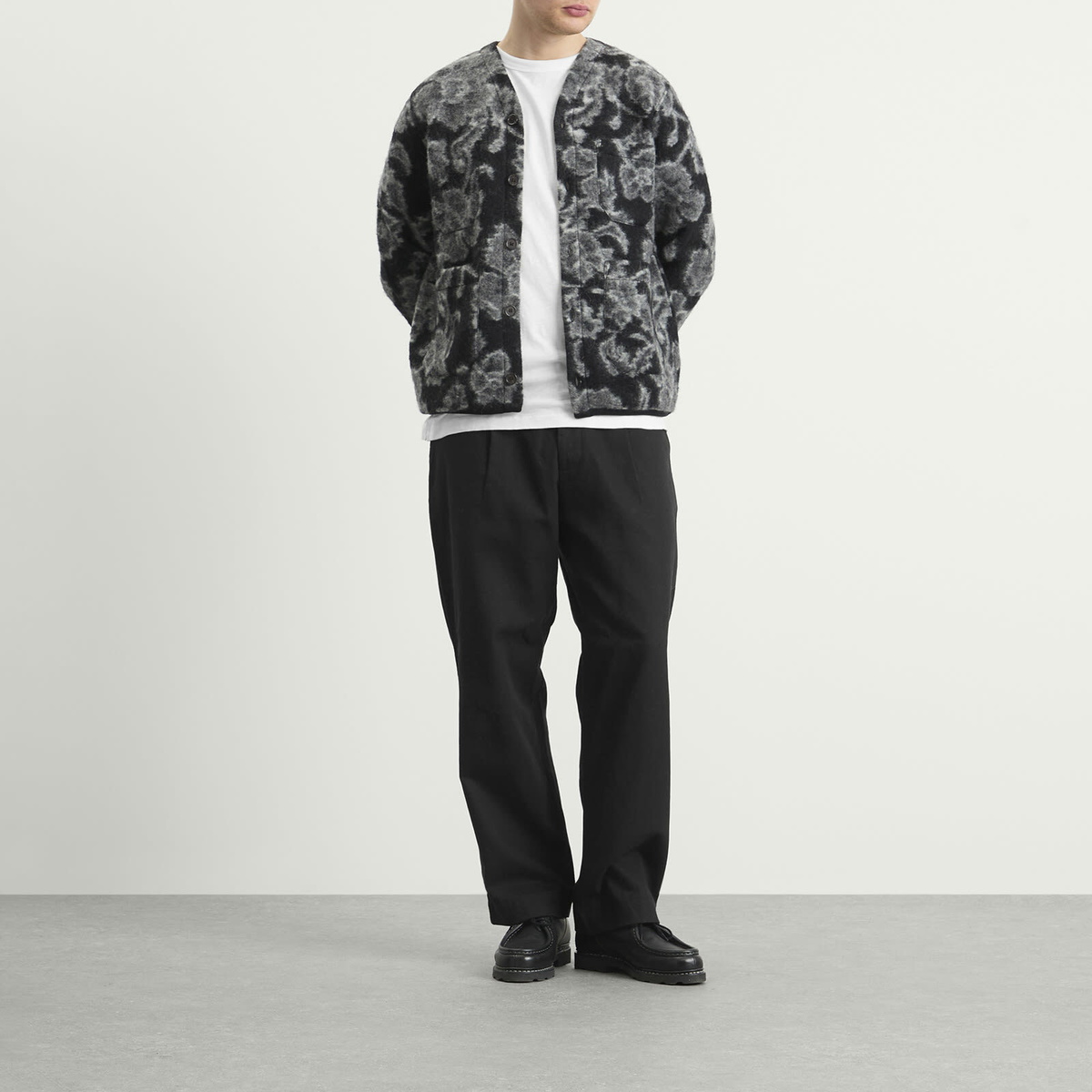 Universal Works Men's Flower Fleece Cardigan in Charcoal