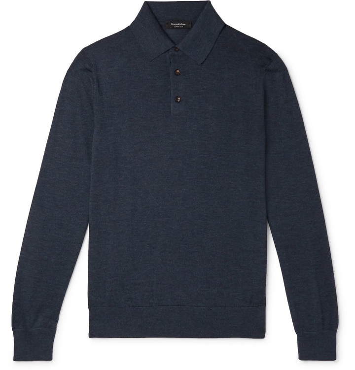 Photo: Ermenegildo Zegna - Cashmere and Silk-Blend Polo Shirt - Blue