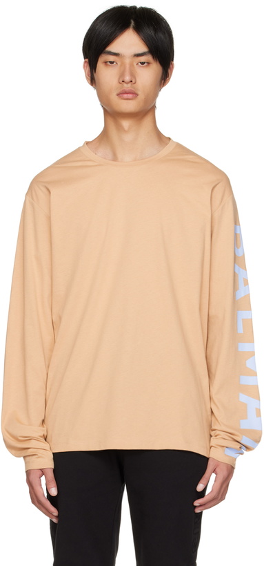 Photo: Balmain Brown Printed Long Sleeve T-Shirt