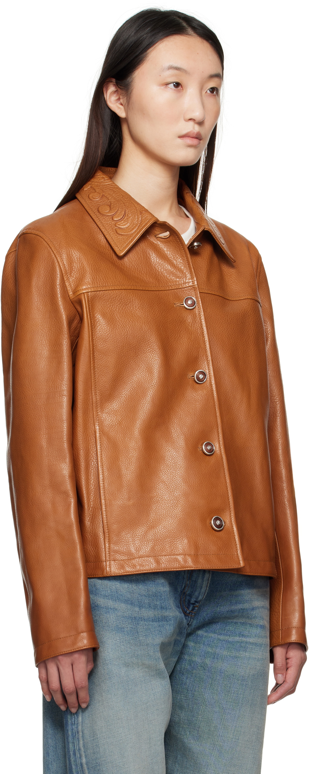 Versace Tan Barocco Boxy Leather Jacket