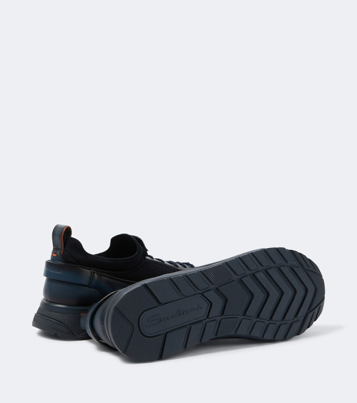 Santoni Leather-trimmed knitted sneakers