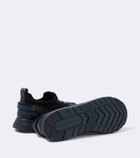 Santoni Leather-trimmed knitted sneakers