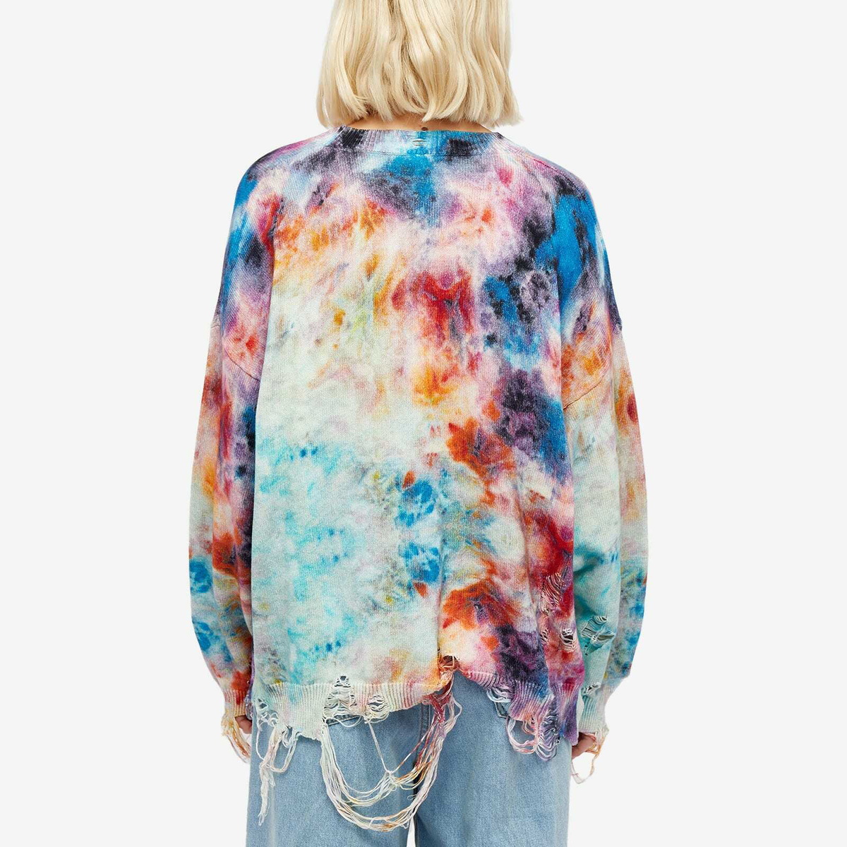 R13 Women s Printed Tie Dye Destroyed Oversized Jumper in Blue