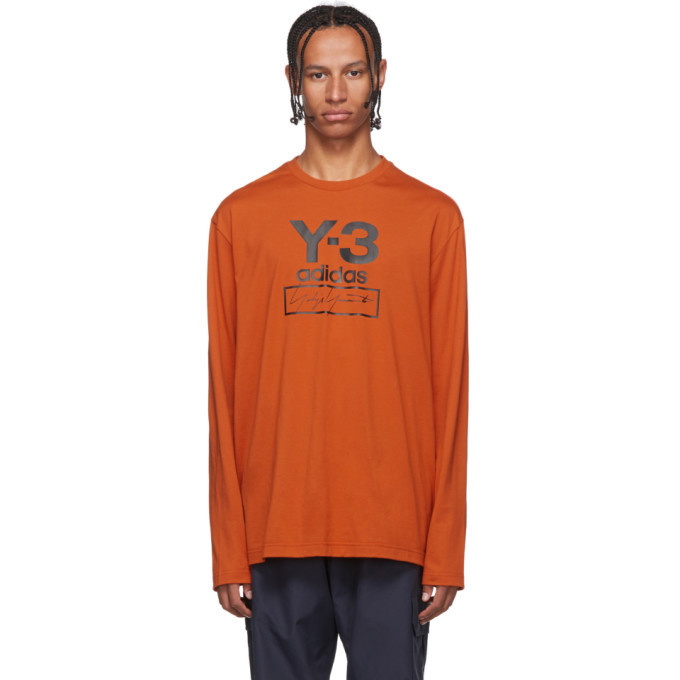 Photo: Y-3 Orange Stacked Logo Long Sleeve T-Shirt