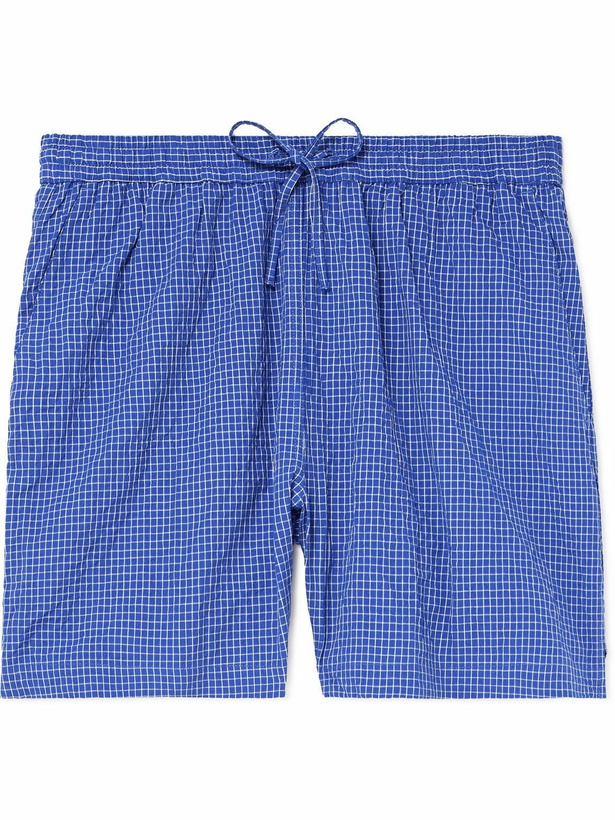 Photo: RÓHE - Straight-Leg Checked Cotton-Seersucker Drawstring Shorts - Blue