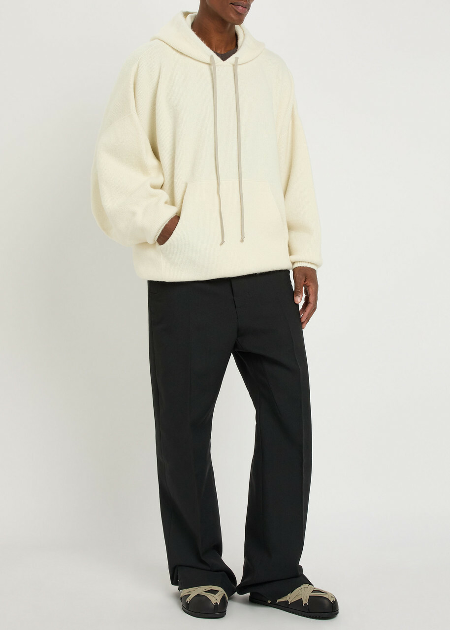 Rick Owens Milk Hooded Wool-blend Jumper Cream
