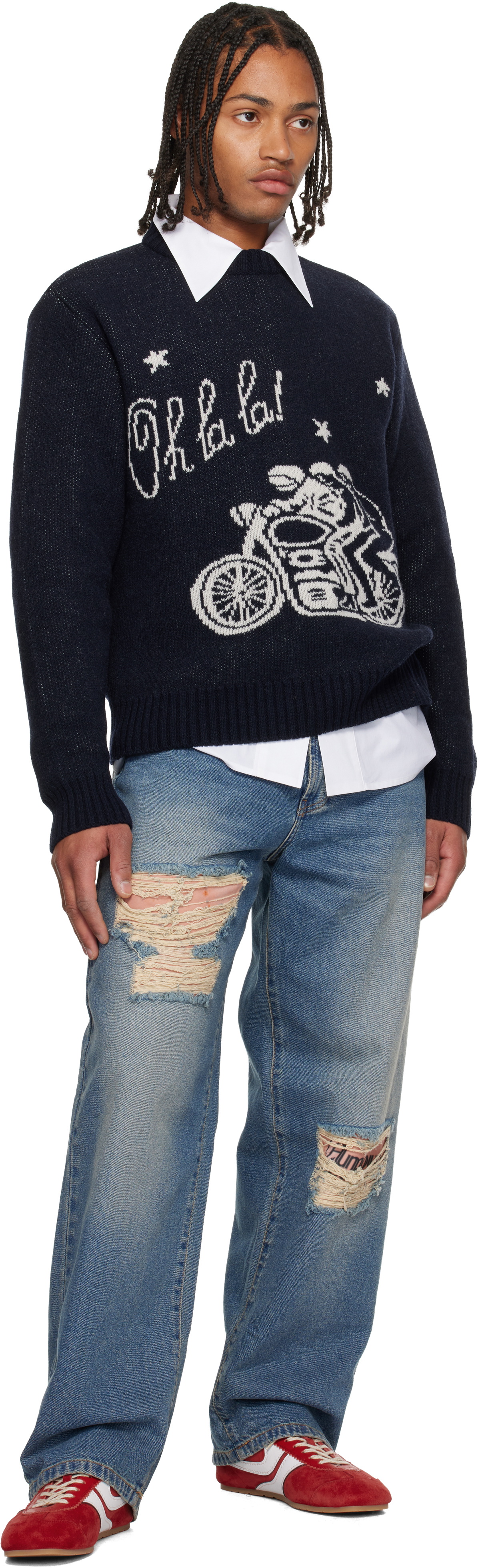 Carne Bollente Navy 'Ménage à Trois Oh La La' Sweater