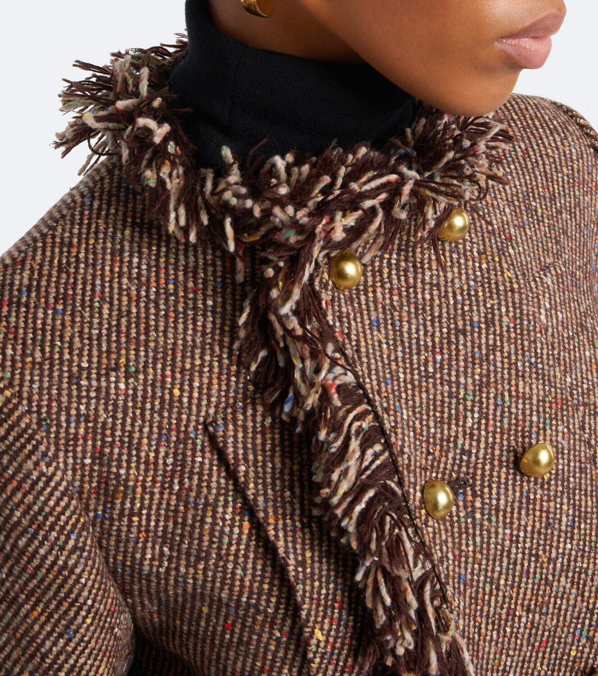 Sacai Fringed tweed and denim jacket