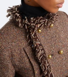 Sacai Fringed tweed and denim jacket
