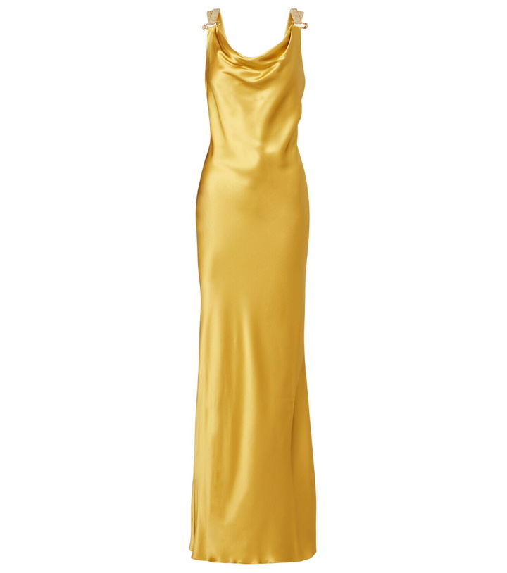 Photo: Versace Safety Pin embellished silk satin gown