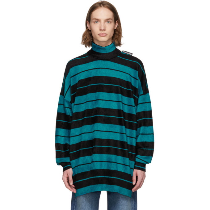 Photo: Balenciaga Black and Blue Striped Turtleneck