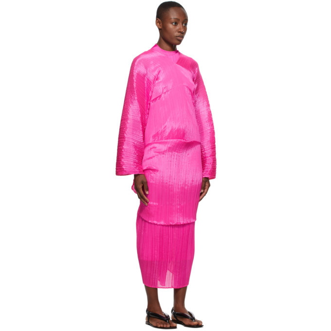 Pleats Please Issey Miyake Pink Madame-T Knit Stole Scarf Pleats