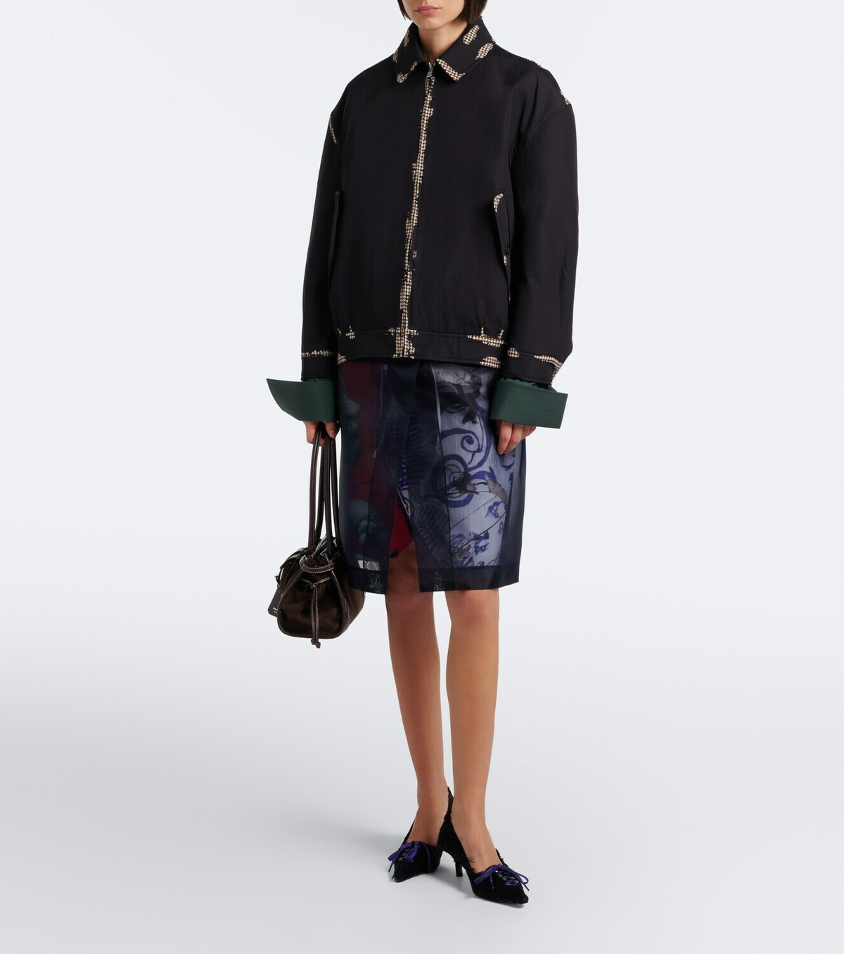 Prada Houndstooth devoré cotton blouson jacket