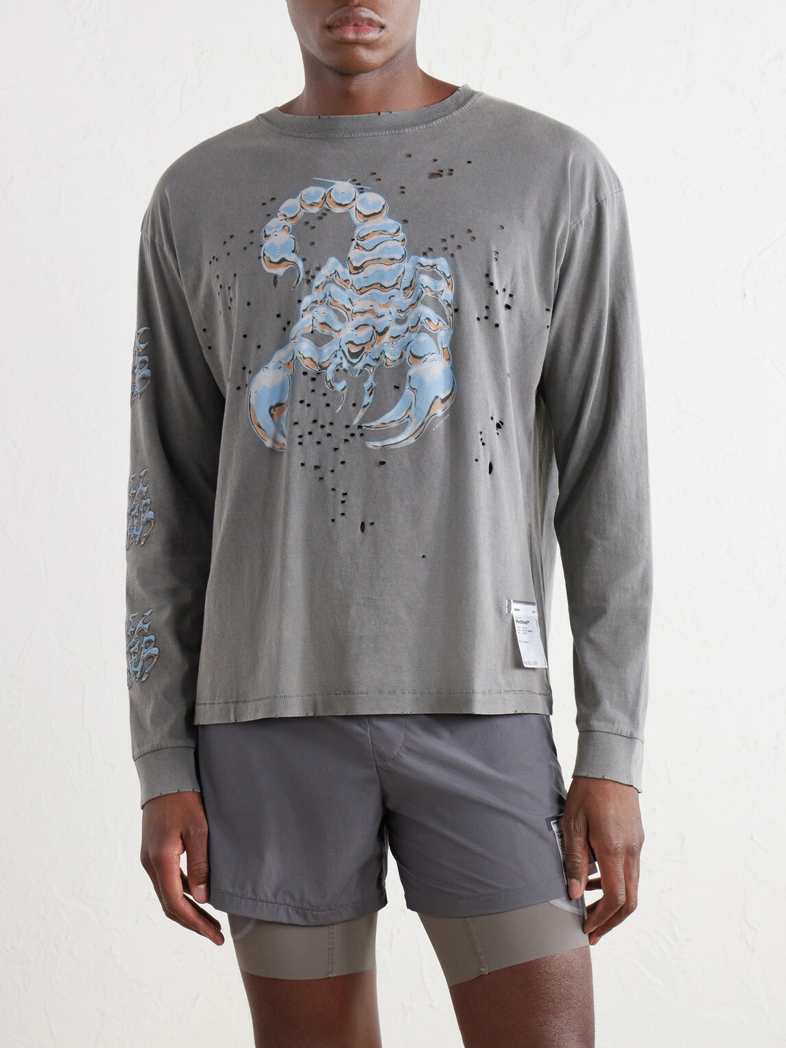 Satisfy - Logo-Print Distressed MothTech™ Cotton-Jersey T-Shirt - Gray