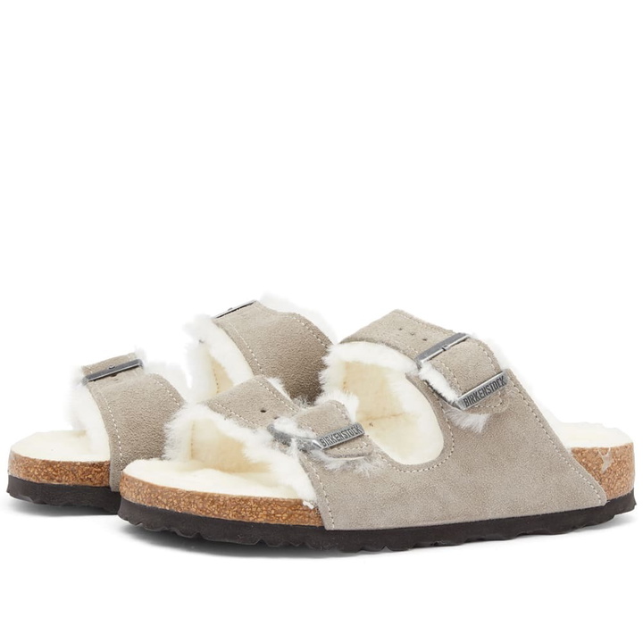 Photo: Birkenstock Arizona Fur in Stone Coin Suede