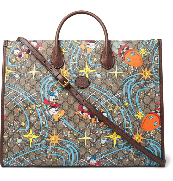 Photo: GUCCI - Disney Leather-Trimmed Printed Monogrammed Coated-Canvas Tote Bag - Brown